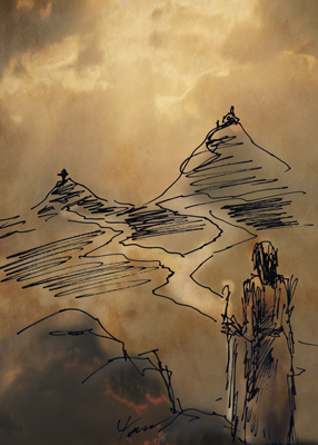 Sketches of Jesus, The Fork in The Road by spiritual artist Tarun Cherian