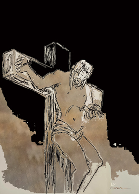 Sketches of Jesus, even on the cross he cares, by Tarun Cherian